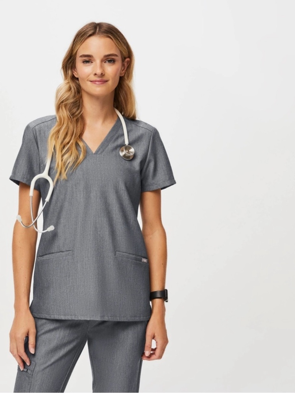 Figs High Waist Livingston Basic Scrub Set Graphite Straight Leg Pant V Neck Top